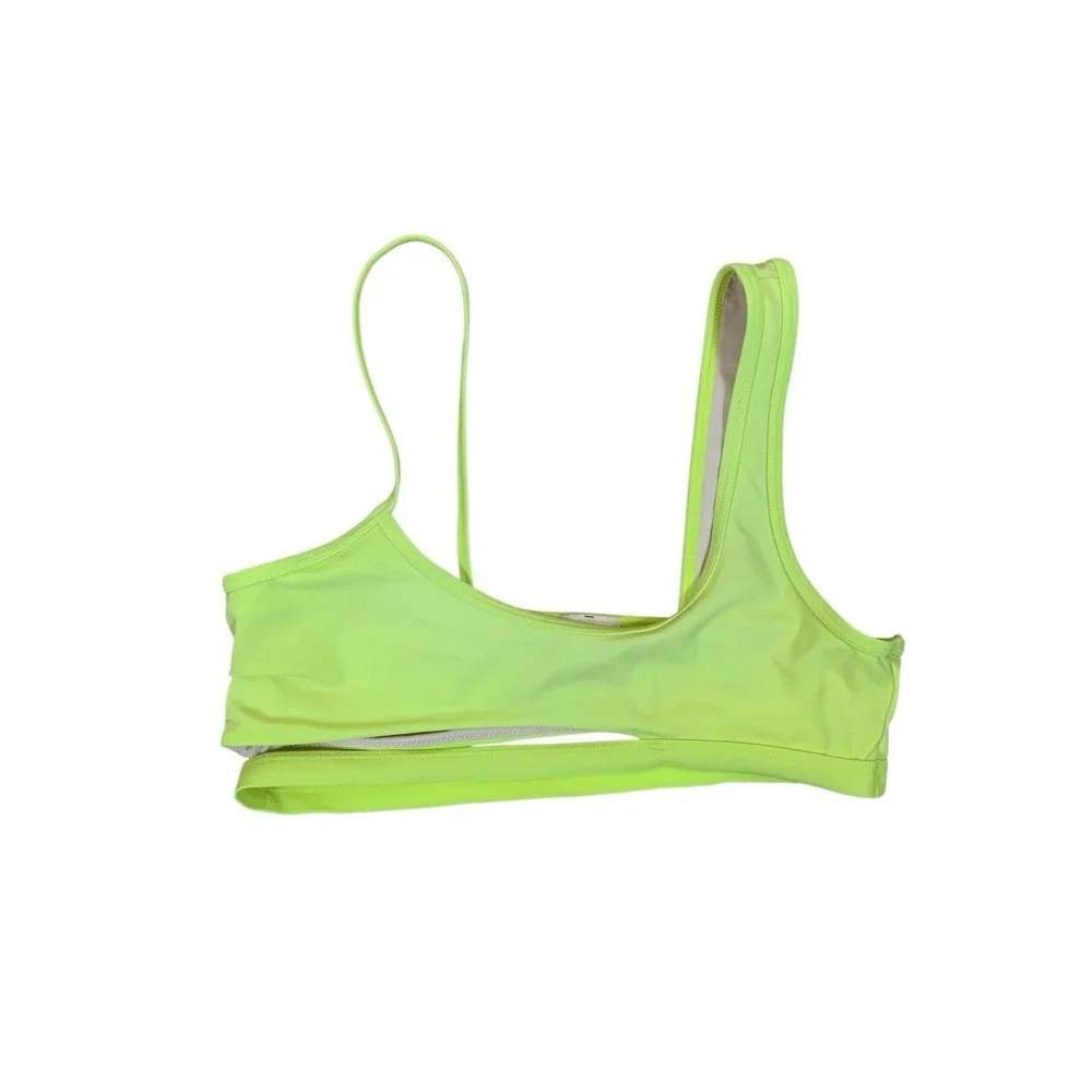 House Of CB Neon Green Bikini Top Asymmetrical Strap Cutout Swim M